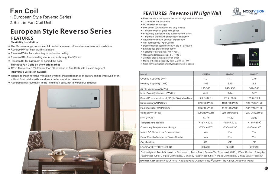 Cover of the Moduvision Reverso Fan Coil Catalogue